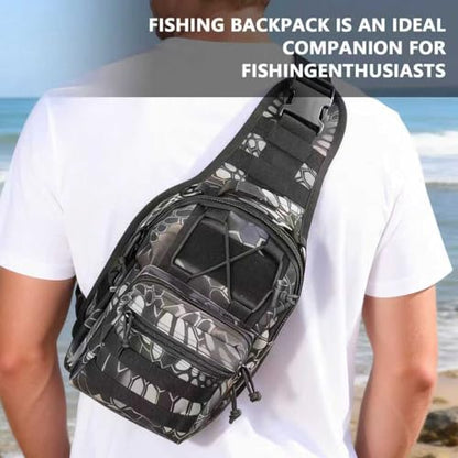 Fishing Backpack Small Fishing Tackle Storage Bag with 3 Methods of Carrying Large Capacity Sling Backpack for Outdoor Hiking Travel Hunting (Pythonskin Black) - color: Pythonskin Black