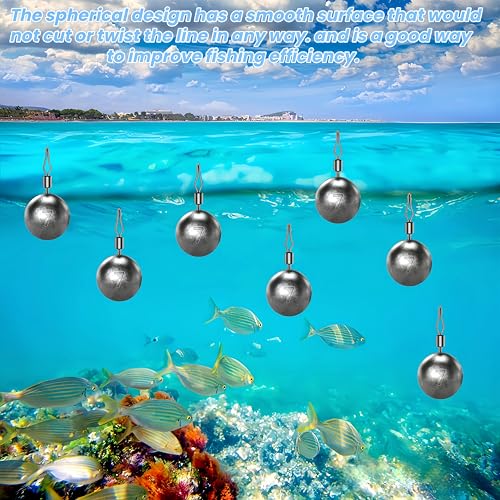 50Pcs Round Fishing Weights Sinkers Ball Fishing Weights Casting Drop Shot Sinkers Catfishing Sinkers Lead Weights Sinkers with Barrel Swivels for Saltwater Freshwater Fishing-(3.5-10g) - size: 1/4oz(7g)-40 Pack