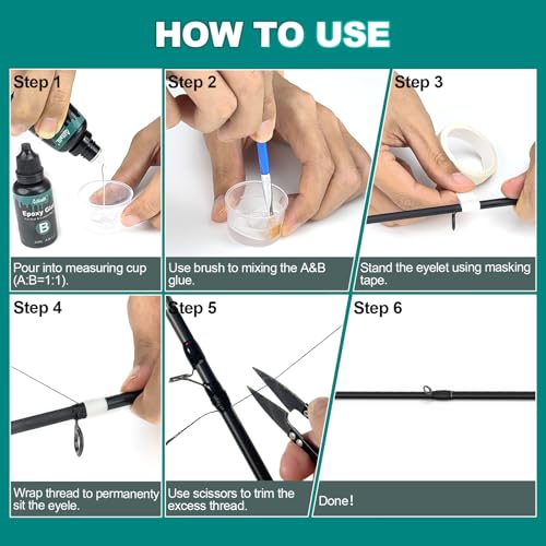 Fishing Rod Repair Supplies Kit - 40ml A&B Epoxy Glue, Wrapping Thread, Tape, and Other Accessories - Design to Bond & Hold Pole Tip, Rod Eyelet, Fishing Rod Replacement - for Men