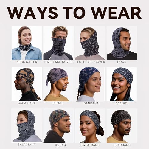 6-Pack Balaclava Face Mask for Men & Women - UV Protection Neck Gaiter, Multi-Use Cycling Mask & Breathable Headband - color: Black