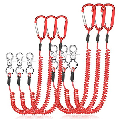 Woanger 6 Pack Fishing Lanyard Steel Wire Coiled Lanyard Tool Lanyards for Hand Tools Kayak Retractable Tool Leash Fishing Rod Safety Lanyards Gear with Alloy Clips for Pliers Boating - color: Red
