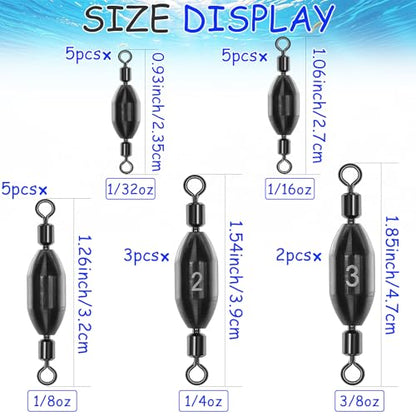 Fishing Weights Swivel Bullet Sinkers Brass Fishing Weights Saltwater Freshwater Bass Sinker Weight with Swivel Rolling 1/4oz, 1/8oz, 1/16oz，1/32oz, 3/8oz, 1/2oz - style: 20pcs-mix