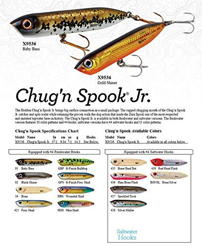 Heddon Chug'N Spook Popper Topwater Fishing Lure for Saltwater and Freshwater - color: Bone, size: Chug'N Spook Jr (1/2 oz)