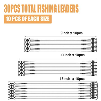 30pcs Fishing Tackle Leaders, Fishing Leaders Line for Saltwater and Freshwater Stainless Steel Wire with Swivel Snaps (Black)