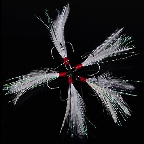 20Pcs Treble Fishing Hooks with Feather Size Stainless Steel Barbed Sharp Triple Fishhook with Box for Saltwater Freshwater - color: 20pcs-White Feather, size: 8#