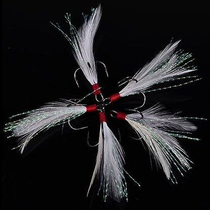 20Pcs Treble Fishing Hooks with Feather Size Stainless Steel Barbed Sharp Triple Fishhook with Box for Saltwater Freshwater - color: 20pcs-White Feather, size: 6#