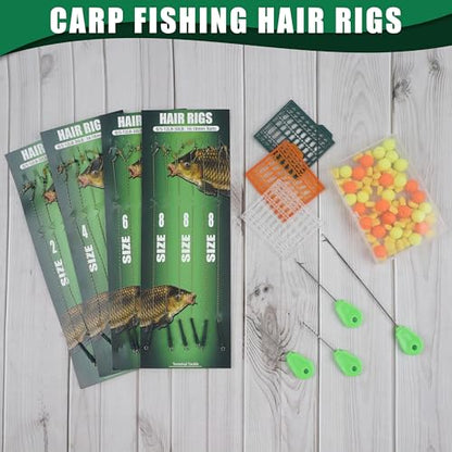 Carp Fishing Hair Rigs Kit, Carp Hook Rig Swivel Braided Thread Line with Corns Boilie Bait Stopper Stringer Needle Tool Accessories - style: 111pcs Carp Rigs Kit