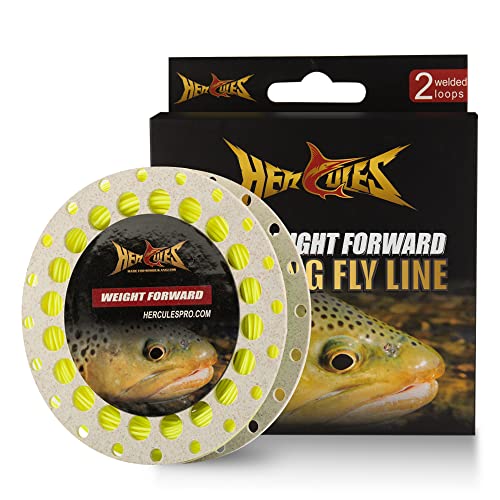 HERCULES Fly Fishing Line Floating Weight Forward Fly Line with Double Welded Loop - color: Fluorescent Yellow, size: WF8F 100FT