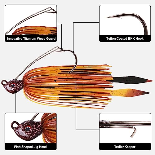 TRUSCEND Jigs Fishing Lures with Ultra Smooth Teflon Hook, Tour Grade Titanium Weed Guard Swim Jigs, Valuable Weedless Skirted Jig, Well-Made Lures for Crappie Bass Trout, Freshwater Fishing Gear - color: A-1/4oz
