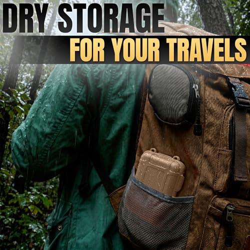 2 Pcs Small Waterproof Box Set, 4.92x2.95x1.53", (Black & Khaki) | Geocache Containers; Durable Plastic Shell, Foam Insert, Tether Loops; for Hiking, Travel, Camping, and Fishing Gear
