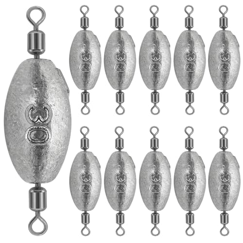 Fishing Weights Sinkers Inline Trolling Fishing Sinkers Egg sinkers with Inner Swivels Oval Drop Lead Fishing Weights for Saltwater Freshwater Fishing - size: 1oz-10pcs