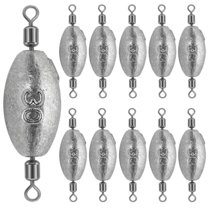 Fishing Weights Sinkers Inline Trolling Fishing Sinkers Egg sinkers with Inner Swivels Oval Drop Lead Fishing Weights for Saltwater Freshwater Fishing - size: 1oz-10pcs