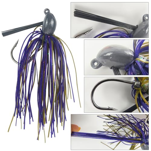 5Pcs Football Jigs Set Weedless Jig Head Tungsten Swim Jigs for Bass Fishing Silicone Skirts Fishing Lures Kit Fishing Tackle for Pike, Walleye and Muskie