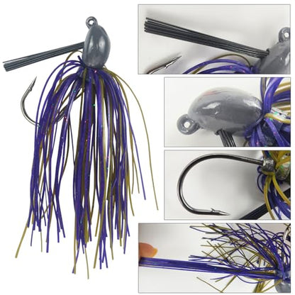 5Pcs Football Jigs Set Weedless Jig Head Tungsten Swim Jigs for Bass Fishing Silicone Skirts Fishing Lures Kit Fishing Tackle for Pike, Walleye and Muskie