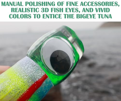 13.4Inch Fishing Trolling Lures Saltwater Trolling Skirted Lures Offshore Big Game Artificial Fishbait for Tuna Marlin Deep Sea Octopus Squid Skirts Rigged Hooks - color: colourD kit