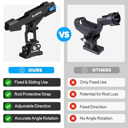 PLUSINNO 2 in 1 Fishing Rod Holders for Boat, Kayak Fishing Rod Holder, Fishing Pole Holders for Track Mount / Deck Mount, Fishing Gear with Fishing Rod Protective Strap, Fishing Accessories & Gifts - color: Rod Holder - 4 Pack(No Track)