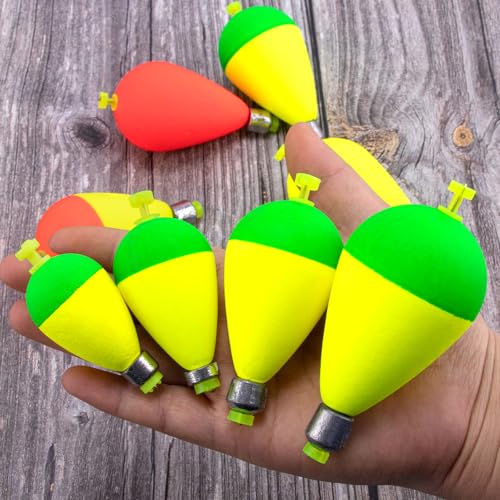 Dr.Fish 5 Pack Weighted Fishing Bobbers Snap-on Spring Bobbers Push Button Floats EVA Foam Pear Shape Bass Freshwater Fishing for Crappie Panfish Bluegill Trout - color: Red, size: 2.5"(3/4oz)