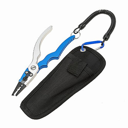 Aluminum Fishing Pliers Split Cutters Hooks Remover Fishing Holder Tackle with Oxford Sheath and Security Landyard (blue) - color: Blue