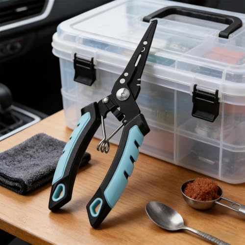 Fishing Pliers Hook Remover Lightweight Rust-Proof Heavy-Duty | Fish Hook Remover Tool Line Cutter for Outdoor Ice Shore River Lake Angling Catfishing - color: Blue