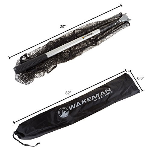 Wakeman Fishing Net with Telescoping Handle- Collapsible and Adjustable Landing Net with Corrosion Resistant Handle and Carry Bag Outdoors (80”), Silver, 47.5" x 64.5"