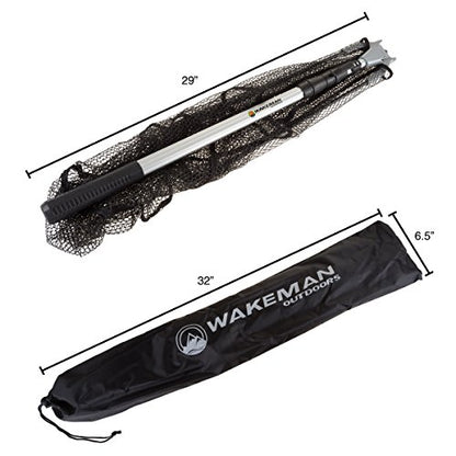 Wakeman Fishing Net with Telescoping Handle- Collapsible and Adjustable Landing Net with Corrosion Resistant Handle and Carry Bag Outdoors (80”), Silver, 47.5" x 64.5"