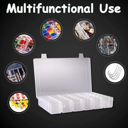 AKOAK 24 Grids Clear Plastic Organizer Box with Adjustable Dividers, Craft Storage Bead Organizer Box for Nail Accessories, Fishing Gear, Art DIY Crafts, Beads -Pack of 1