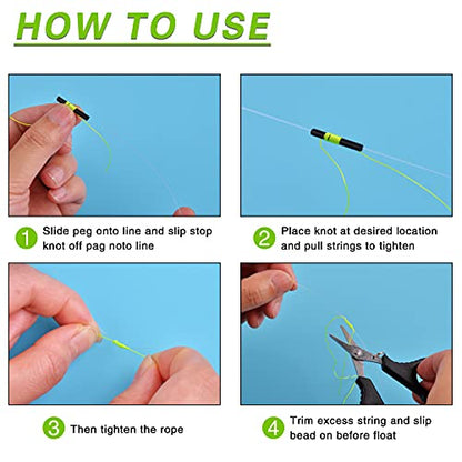 AGOOL Bobber Stops for Fishing Floats, 100Pcs Slip Bobber Stop Knots with Plastic Beads Bobber Stoppers for Fishing Line or Fishing Leader Saltwater Freshwater Fishing Tackle - color: Green