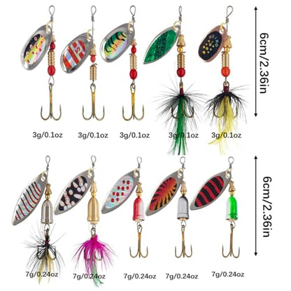 Trout Spinners, Rooster Tail Fishing Lures, Fly Trout Fishing Gear for Lake River Fishing with Storage Box for Bass Salmon, Smallmouth Bass Lures - color: 10 pcs 1/8 oz-1/4 oz