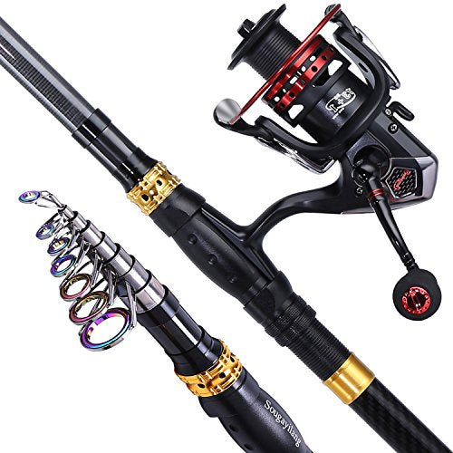 Sougayilang Fishing Rod Reel Combo with Telescopic Fishing Pole Spinning Reel Carrier Bag for Travel Saltwater Freshwater Fishing - size: 6.89 ft, style: B-full Kits With Carrier Case-style 2