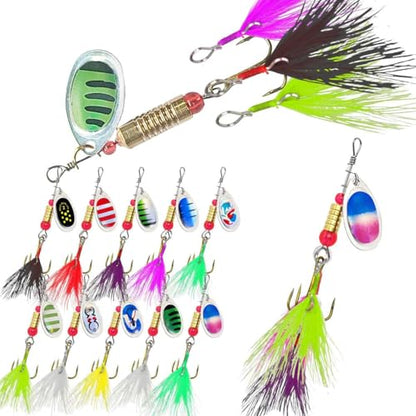 Aboda Rooster Tail Fishing Lures Kit, 10 Spinnerbaits w 16 Attachable Rooster Tails in 8 Colors, Fishing Lures for Bass Salmon Trout and Crappie - size: 1/4 oz Set