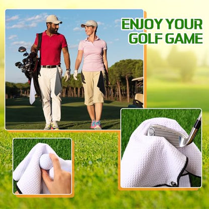 Batiyeer 12 Pcs Golf Towel Bulk for Golf Bags Microfiber Fabric Towel with Clip Waffle Pattern, Fitness, Camping, Hiking, Yoga - color: Black, Grey, White