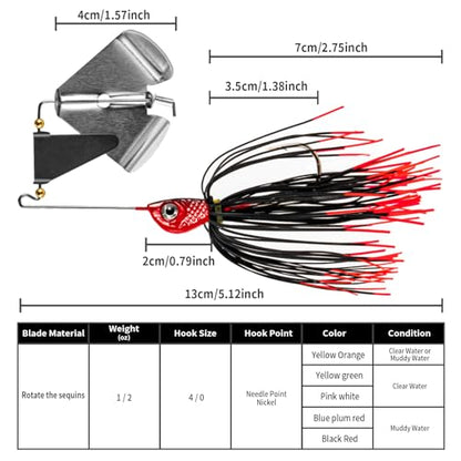 Premium Bass Fishing Buzzbait Kit - 3-in-1 Spinner Baits, Multicolor Topwater Swimbaits & Hard Metal Lures for Bass, Pike & Trout + 10pc Swamp Monster Rage Bug Baits (Small) - color: B