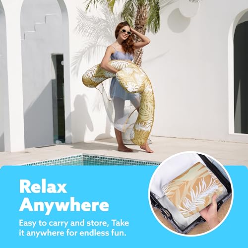 SLOOSH Inflatable Pool Floats Adult,Lounge Chair Adult with Plant Pattern,Floating Water Hammock,Blow up Pool Noodles Rafts for Relaxing Swimming Party Summer Water Beach Lake Fun - color: Champagne