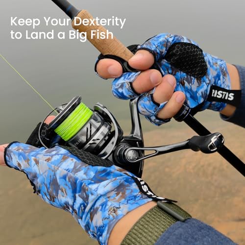 Pristis Half-Finger Fishing Gloves, UPF 50+ Breathable Quick Drying Fingerless Sun Gloves for Women Men, Fly Fishing Hunting Paddling Sailing Kayaking Hiking Canoeing Cycling - color: Snow CAMO, size: S - M