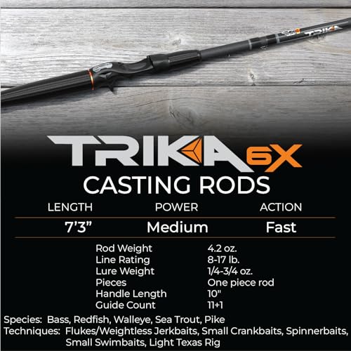 TRIKA 6X Spinning/Casting Carbon Rod Carbon Weave Rod for Extra Sensitive Vibration | Longer Casting | Lightweight Freshwater Fishing Pole - style: Casting 7'3" Medium/Fast 1pc.