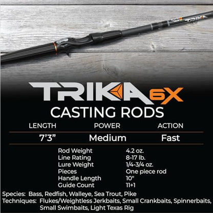 TRIKA 6X Spinning/Casting Carbon Rod Carbon Weave Rod for Extra Sensitive Vibration | Longer Casting | Lightweight Freshwater Fishing Pole - style: Casting 7'3" Medium/Fast 1pc.
