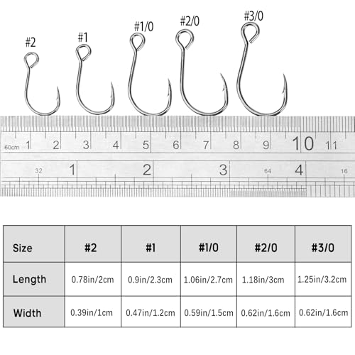 THKFISH 50pcs/100Pcs Box Inline Single Hooks Replacement Fishing Hooks for Lures Baits Inline Circle Hooks Large Eye with Barbed Saltwater Freshwater #2#1 1/0 2/0 3/0 - color: 50pcs-silver