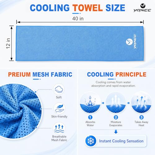 YQXCC 4 Pack Cooling Towels 40"x12", Cool Ice Towels for Neck & Face | Cooling Neck Wraps, Soft Breathable Microfiber Chilly Towels, Ideal for Gym, Yoga, Golf, Running, Camping & Hot Weather - color: Light Gray, Light Blue, Green, Rose Red