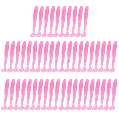 50PCS Fishing Lures Bass Worm Bait, 5cm Soft Plastic Fishing Lures T Tail Grub Worm Baits Fish Tackle Accessory - color: Pink