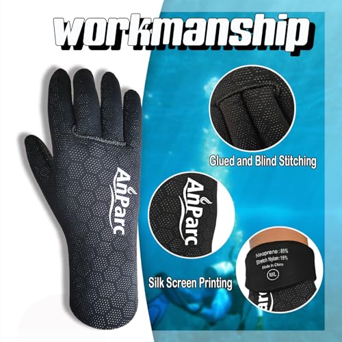 3mm Ultra Stretch Neoprene Water Gloves – Five Finger Winter Gloves for Scuba Diving, Snorkeling, Surfing, Kayaking, Canoeing, and Spearfishing - size: Medium-Large