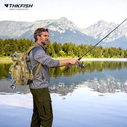 THKFISH Telescoping Fishing Rod and Reel Combo with Backpack, Carbon Fiber Travel Fishing Pole Spinning Reel Kit with Fishing Lures, Fishing Tools Kit for Men - color: Camo Backpack With Fishing reel & rod, size: 1.8M 5.9FT