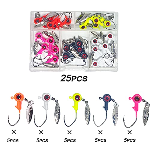 1/8 oz Jig Heads Freshwater Fishing Lures Jig Head with Eye Ball 25PCS Painted Hooks Fishing Jigs for Bass/Crappie - color: 1/32oz crappie jigs（0.875g）
