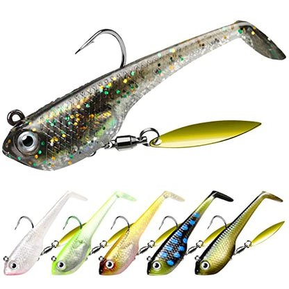 TRUSCEND Shadtale Easy Catch Soft Fishing Lures with BKK Hooks - Trembly Sinking and Vibrating Swim for More Bites, Pre-Rigged Swimbaits for Bass, Trout, Crappie, Walleye, Freshwater Saltwater Fishing - color: C-2.3",0.4oz