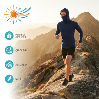 Men's 3 Pack UPF 50+ Sun Protection Hoodies, Long Sleeve UV Cooling Shirts with Face Cover - color: Black+blue+gray, size: Small