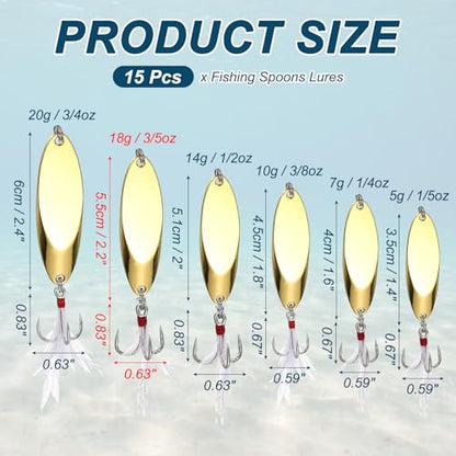 Fishing Spoons Lures, Metal Saltwater Treble Trout Lures Jigging Spoon with Treble Hooks Spinner Baits for Freshwater - color: Gold, size: 18g / 3/5oz