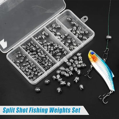 Split Shot Fishing Weights Kit, 180/210pcs Removable Round Fishing Weights Sinkers Clip On Shot Weights Fly Fishing Line Sinkers Fishing Sinkers for Freshwater Saltwater - color: 210pcs-small（0.8g 1g 1.5g 2g 2.5g）