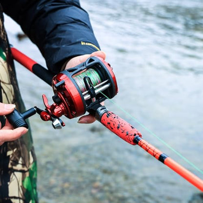 Sougayilang Conventional Reel and Fishing Rod Combo – Medium Heavy Fiberglass Rod, Heavy Duty Catfish Trolling Reel Combo for Catfish Salmon and Steelhead 6/7ft - color: Red-7FT-3000