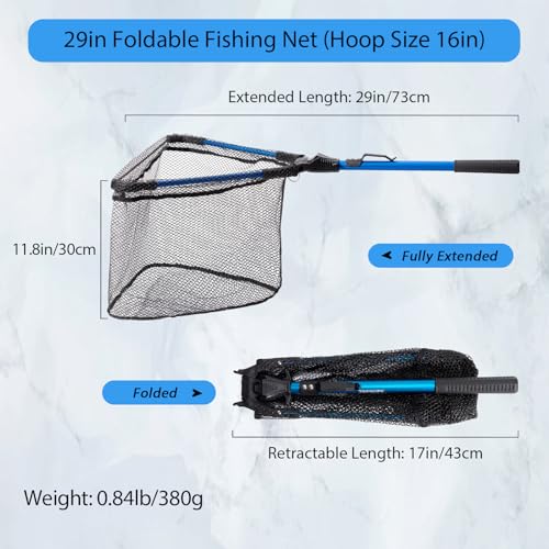 Tripquips Fishing Net, Rubber Coated Foldable & Lightweight Landing Net, Strength Aluminum Handle, Fishing Gear and Gift for Men - color: Hoop Size: 16''(Black)