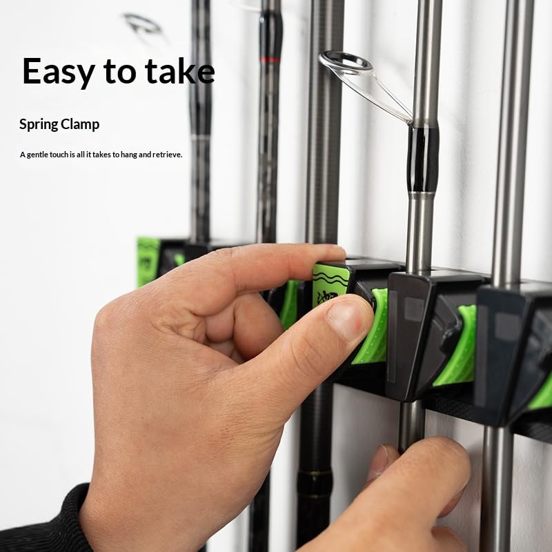DeepCrush Wall-Mounted Fishing Rod Holder - No Drill/Drill Option, Wall Mounted Rod Rack for Garage/Shop, Fishing Pole Storage & Display Stand