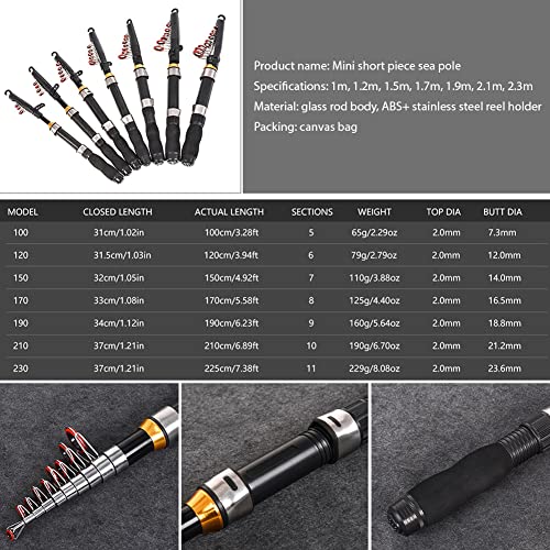Gigicloud 1PCS Telescopic Fishing Rod 1.0m-2.3m Fishing Pole Glass Rod Super Short Mini Bass Bait Casting Fishing Rod - color: 1.2m